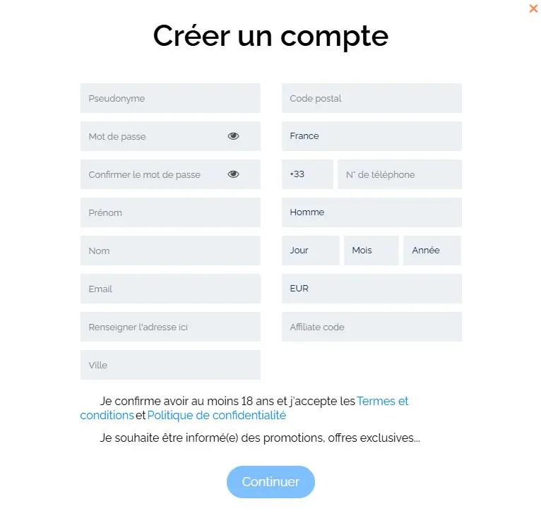 Processus d'inscription LunuBet Casino